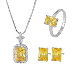 Factory Wholesale High Carbon Diamond Jewelry Eco-friendly Copper Square Yellow Zircon Necklace Ring <b>Earrings</b> Jewelry <b>Set</b> - Product Image 1