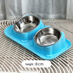 Double <span class=keywords><strong>Dog</strong></span> Água e Comida Tigelas Tigelas de aço inoxidável com resina antiderrapante Estação Pet Alimentador Tigelas para Cachorro Médio Cães Gatos - Product Image 3