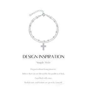S925 Silver Cross <b>Bracelet</b> With Crystal Rhinestone Prong Setting Chain Link Women's Religious Everyday Wear Jewelry - Product Image 6