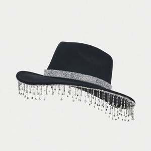 Sombreros de Fiesta Estilo Vaquero Occidental al por Mayor con Borlas de Diamantes de Imitación Negros para Exteriores Casuales - Product Image 1