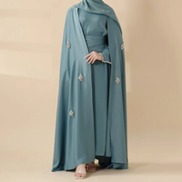 Abaya Caftan Marocain Moderne et Modeste Grande Taille avec Strass et Hijab en Jersey Premium pour Femmes Musulmanes