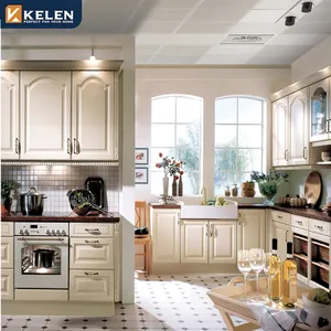 Kelen sampel kabinet dapur, desain modular modern mewah kustom meja kayu gaya Eropa melamin ma 2024