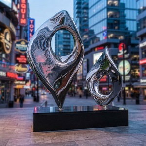 Sculpture abstraite en forme de larme en acier inoxydable poli miroir sur mesure, décoration artistique moderne pour jardin extérieur, fontaine d'eau - Product Image 6