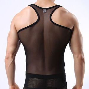 Camiseta sin mangas sexy para <span class=keywords><strong>hombre</strong></span>, transparente, ultrafina, de malla <span class=keywords><strong>el</strong></span>ástica, ajustada, moldeadora, transpirable, lencería sexy. - Product Image 2