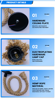 Douille de lampe suspendue vintage Ruyi Industrial minimaliste E27 à tête unique avec câble en corde de chanvre pour éclairage DIY domestique