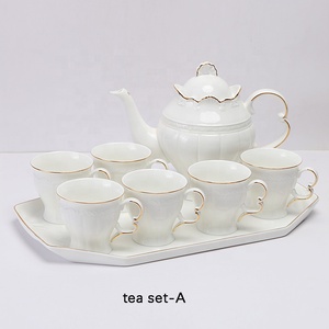 Juegos de Té de Porcelana Blanca Estilo Europeo al por Mayor con Borde Dorado - Product Image 5