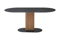 Table à manger ovale sur piétement cannelé avec plateau en pierre frittée (T-130)