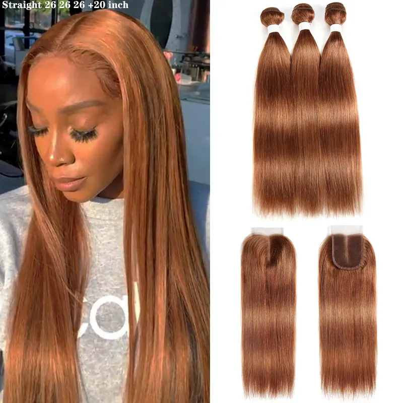 X-TRESS 100% cheveux raides humains Bundle couleur brune 30 # Extensions de cheveux brésilien Remy cheveux humains armure Bundles trame pour les femmes