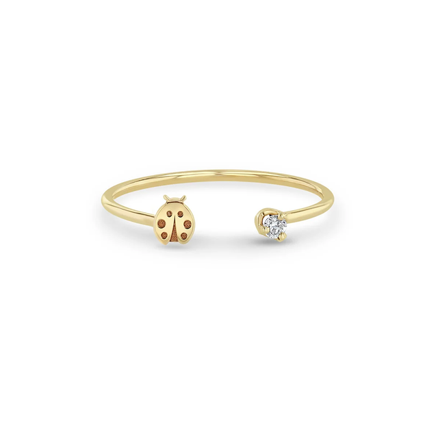 YINJU 925 Sterling Silver Slim Band 14k Gold Plated Adjustable Ladybug Dainty Ring Women