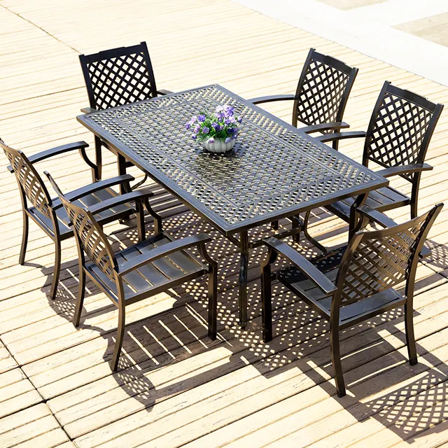 Europa En Amerika Populaire Patio Gegoten Aluminium Stoelen Eetsets Buiten Dineren Set Met Tafel En Stoel Voor Tuin