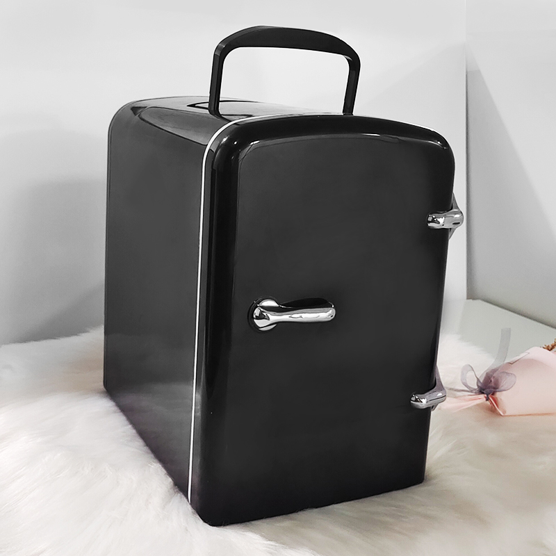 Портативный автомобильный холодильник 4 л в стиле ретро, мини-стол для отеля, уход за кожей, черный холодильник для макияжа, шоколадный холодильник для офиса