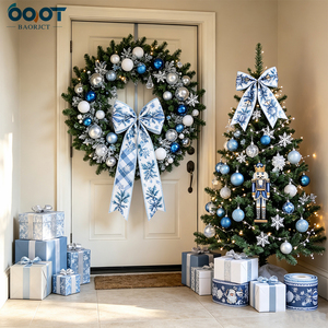 Set de Cintas con Borde Metálico Azul Navideño, Diseño de Cascanueces, Santa, Copo de Nieve, Aloe Vera, Cuadros, para Hacer Lazos y Envolver Regalos - Product Image 6