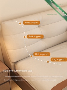 Cama Flotante <span class=keywords><strong>de</strong></span> Madera Maciza Estilo Nórdico Minimalista Italiano con Base <span class=keywords><strong>de</strong></span> <span class=keywords><strong>Láminas</strong></span> <span class=keywords><strong>de</strong></span> Tela Tecnológica, Cama Doble 1500x2000mm SMC069 - Product Image 5