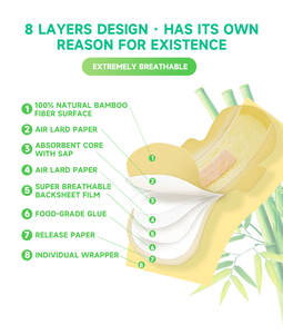 Serviettes Hygiéniques en Fibre <span class=keywords><strong>de</strong></span> Bambou <span class=keywords><strong>Nuit</strong></span> avec Ailettes, Biodégradables et Écologiques en Fibres Végétales pour Femmes, Vente en Gros - Product Image 5