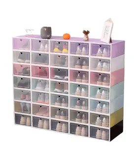 Caixas de armazenamento transparentes empilháveis para sapatos, recipientes para sapatos com tampas, transparente para armazenamento de tênis