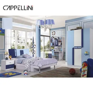 Luxury Blue Kids Bedroom Set Furniture Solid Wooden Child Bed Room Set Boy And Girls Bedroom Sets With Wardrobe And Study Table