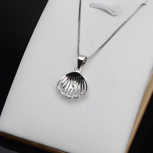 Pendentif en argent S925 en forme de coquille avec chaîne de 7-8 cm, pendentif en perle pour clavicule, accessoires de bricolage, plateau pour bijoux, composants 641 - Product Image 4