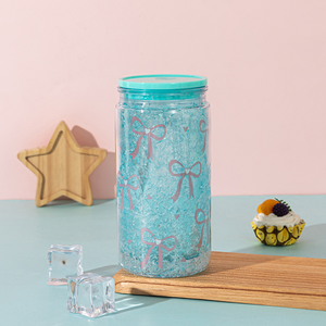Gobelet en plastique de 12 oz en forme d'arc, double paroi, pour cola, écologique, couleur gelée, avec paille, type Mason, pour boissons glacées - Product Image 6