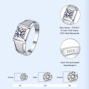 Großhandel Kostenloses Zertifikat Klassischer S925 Silber Rhodium-Plattierter Runder Brillantschliff 1ct 2ct Moissanit-<span class=keywords><strong>Ring</strong></span> für Herren - Product Image 3