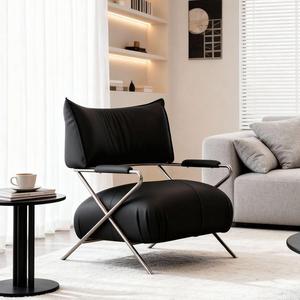 เก้าอี้หนังสไตล์เรโทรพร้อมโครงเหล็กสแตนเลสสำหรับห้องนั่งเล่น ห้องนอน ห้องทำงาน เพื่อการพักผ่อน - Product Image 4