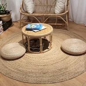 Alfombra Redonda de Paja Tejida a Mano, Ecológica, de Yute Trenzado, Alfombra Artesanal para Interiores y Exteriores, Decoración Zen - Product Image 5