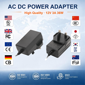 Adaptateur secteur 12V 3A 36W à double isolation de classe II, efficacité de niveau VI, prise murale britannique, alimentation à découpage pour appareils intelligents - Product Image 1
