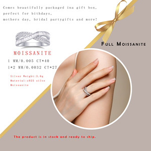 0.2864 Carat moissanite Vòng 925 Sterling bạc bạch kim mạ chéo baguette và vòng cắt Pave thiết kế Quà Tặng - Product Image 5
