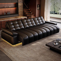 Canapé-lit électrique en cuir de style italien, design bois luxe léger, extensible, inclinable, trois places, pour grands et petits espaces
