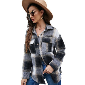 Otoño e Invierno nueva camisa a cuadros para mujer chaqueta de mujer Abrigos de mujer de tela de lana - Product Image 5