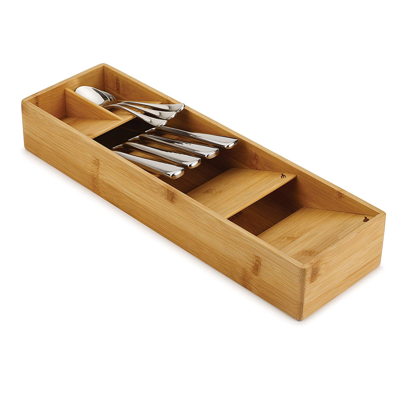 Bamboo Silverware Storage Drawer Organizer for Kitchen 5 Grids Bamboo Cutlery Tray Drawer Utensil Organizer