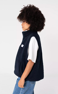 Gilet in Pile Teddy <span class=keywords><strong>Blu</strong></span> Scuro Personalizzato OEM per Donna |   Gilet con Zip Frontale e Colletto Alto per Stratificazione Outdoor e Stile Casual - Product Image 3