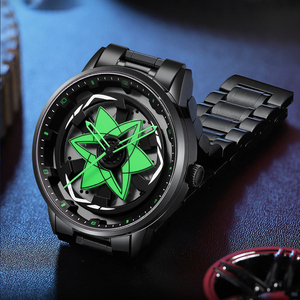 Futuristic Mens Unique Spinning Gear <b>Watch</b> Black <b>Case</b> Red Geometric Dial Quartz Wristwatch Sport Timepiece - Product Image 6