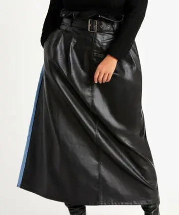 Wholesale Plus Size Leather Midi Skirt With Buckle, Custom Pu Leather Skirt