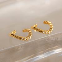 Manchette d'oreille dorée avec pierre transparente sertie, boucles d'oreilles clipsables, barre incurvée, clou pendante, bijoux hélix, vente en gros, dropshipping, cadeau pour femme