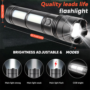 <span class=keywords><strong>ไฟฉาย</strong></span> LED สว่างพิเศษ พร้อมไฟ COB 2 ดวง ชาร์จซ้ำได้ ความสว่างสูง 3000 ลูเมน แบตเตอรี่ 7200mAh <span class=keywords><strong>ไฟฉาย</strong></span>ยุทธวิธีสำหรับตั้งแคมป์ - Product Image 3