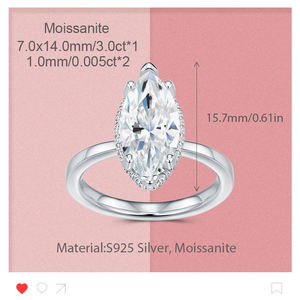 महिलाओं के लिए शानदार आकार मोइससानाइट रिंग, 925 चांदी की सफेद सोने की अंगूठी शादी की सगाई पार्टी दैनिक - Product Image 6