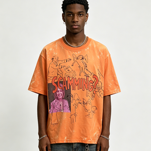 T-Shirt Streetwear Arancione <span class=keywords><strong>di</strong></span> Tendenza, 100% <span class=keywords><strong>Cotone</strong></span>, Sportiva, Traspirante, ad Asciugatura Rapida, Unisex per Hip Hop e Abbigliamento Casual - Product Image 5