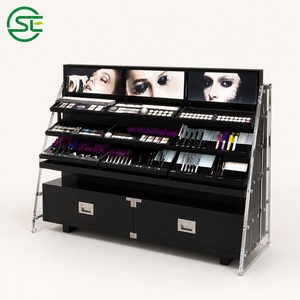 Présentoir de maquillage avec éclairage LED et base en bois à tiroirs pour magasin de cosmétiques - Product Image 3