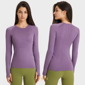 Camiseta deportiva de manga larga para <span class=keywords><strong>mujer</strong></span>, de secado rápido y transpirable, diseño ajustado, otoño, Yoga, correr, Fitness, talla adulta, camiseta elástica sin costuras - Product Image 5