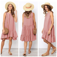 Robe sans manches de printemps pour femme, mini-robe moulante à pois, col rond, style décontracté sexy, idéale pour la plage et les soirées