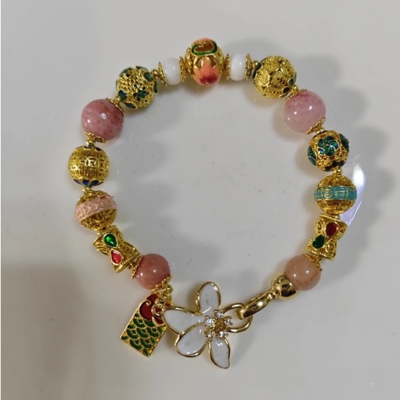 Hollow Round Flower Pattern Cloisonne Beads 8mm Gold Enamel Matte Brass Spacer Beads for Jewelry Making Findings