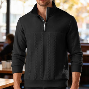 Sweat-shirt décontracté rétro pour homme, col montant zippé, tricot ample patchwork, manches longues, automne-hiver, extérieur - Product Image 5