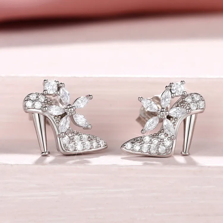 Women's creative new high-heeled shoes design earrings exquisite small crystal shoes zircon earrings wholesale