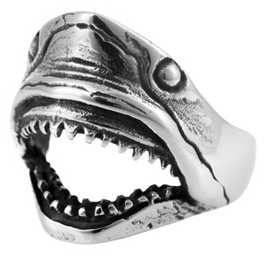 yunnique Men's <b>Titanium</b> Steel Shark Head <b>Ring</b> Silver Animal Design Punk Style Fashion Jewelry Gift - Product Image 5