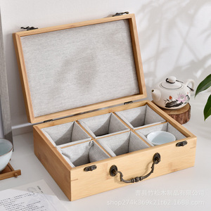 Bamboo Tea <b>Storage</b> <b>Box</b> Rectangle 10cm High <b>Lockable</b> Gift Packaging Craft Wooden <b>Box</b> - Product Image 3