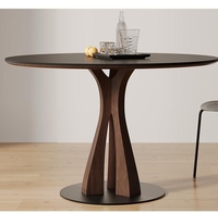 Table à manger ronde artistique en pierre frittée, plateau en pierre frittée avec base en bois de noyer courbé, mobilier de cuisine moderne