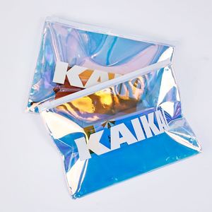 Sac de voyage cosmétique holographique en PVC de haute qualité pour filles, pochette autoportante en plastique épais avec fermeture éclair, sac à fermeture éclair laser en PVC - Product Image 3