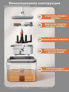 Serpillère rotative à 360 degrés avec système d'essorage et serpillère pliable, tampon en microfibre, conçue pour le marché russe. - Product Image 3