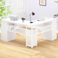 Bureau en L avec tiroirs à dossiers, bureau d'ordinateur en bois métallique d'angle réversible avec armoire de rangement