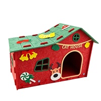 Vente en gros usine : Lit pour animaux en feutre de Noël pour chats et chiens, villa pour chat semi-fermée, chaude pour l'hiver, grande taille